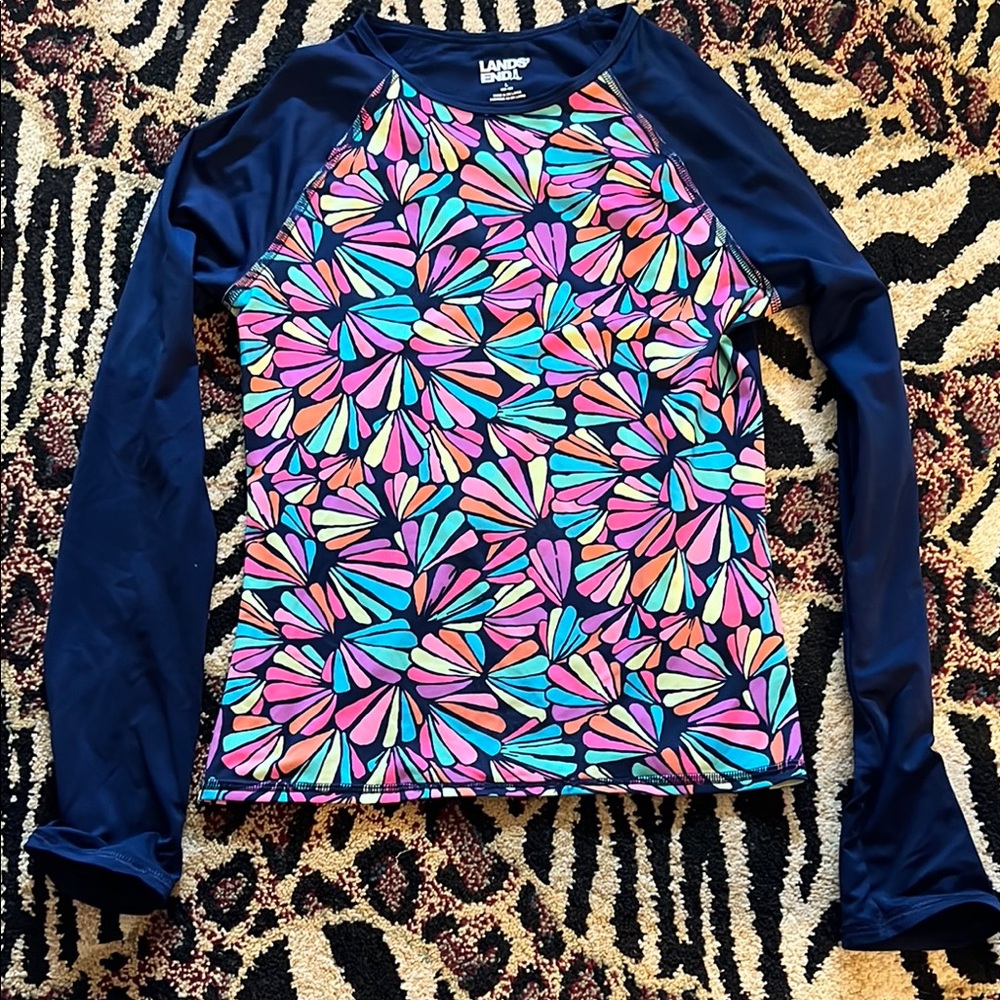 Lands' End Navy and Multicolor Patterned Top